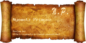 Nyemetz Primusz névjegykártya